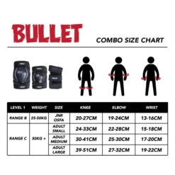 Bullet Triple Beskyttelsessæt Junior -Rexhockey Bullet triple combo size chart 1 6cd878d7 526d 4fd8 80a0 6e5d7ed24570